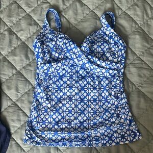 Lands' End Blue Geometric Women's Swim Top